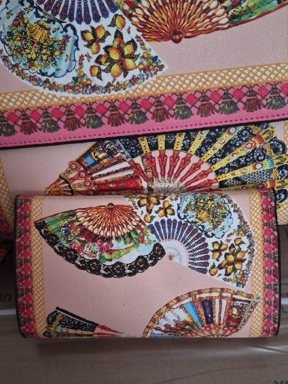 Pink Fan-Embellished Top-Handle Satchel - Picture 8 of 9